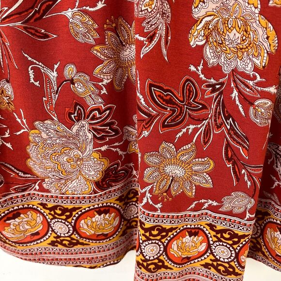 Lucky Brand Red Floral Print Bohemian Peasant Tunic Top Womens Size 2X - Picture 5 of 9